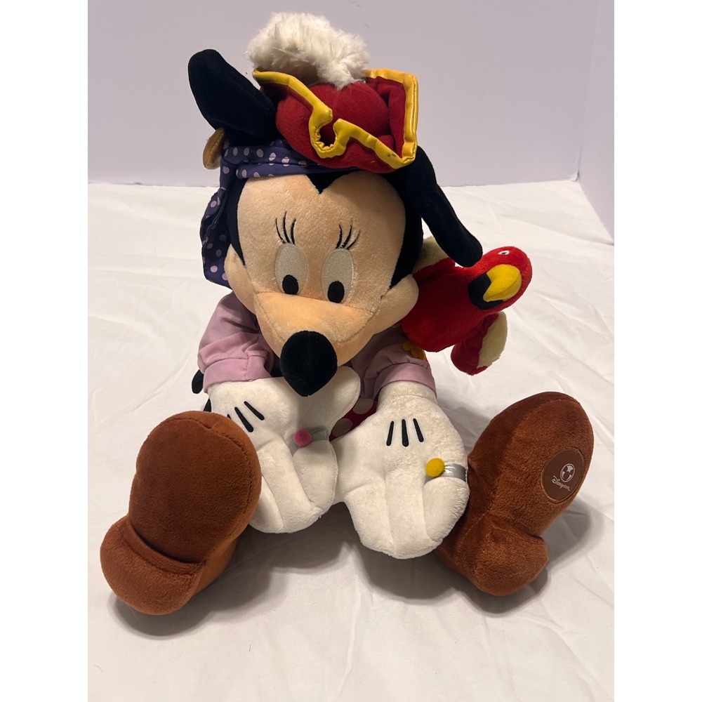 Disney Store Minnie Mouse Pirate Plush with Parrot 16 Inch Red Polka Dot Skirt
